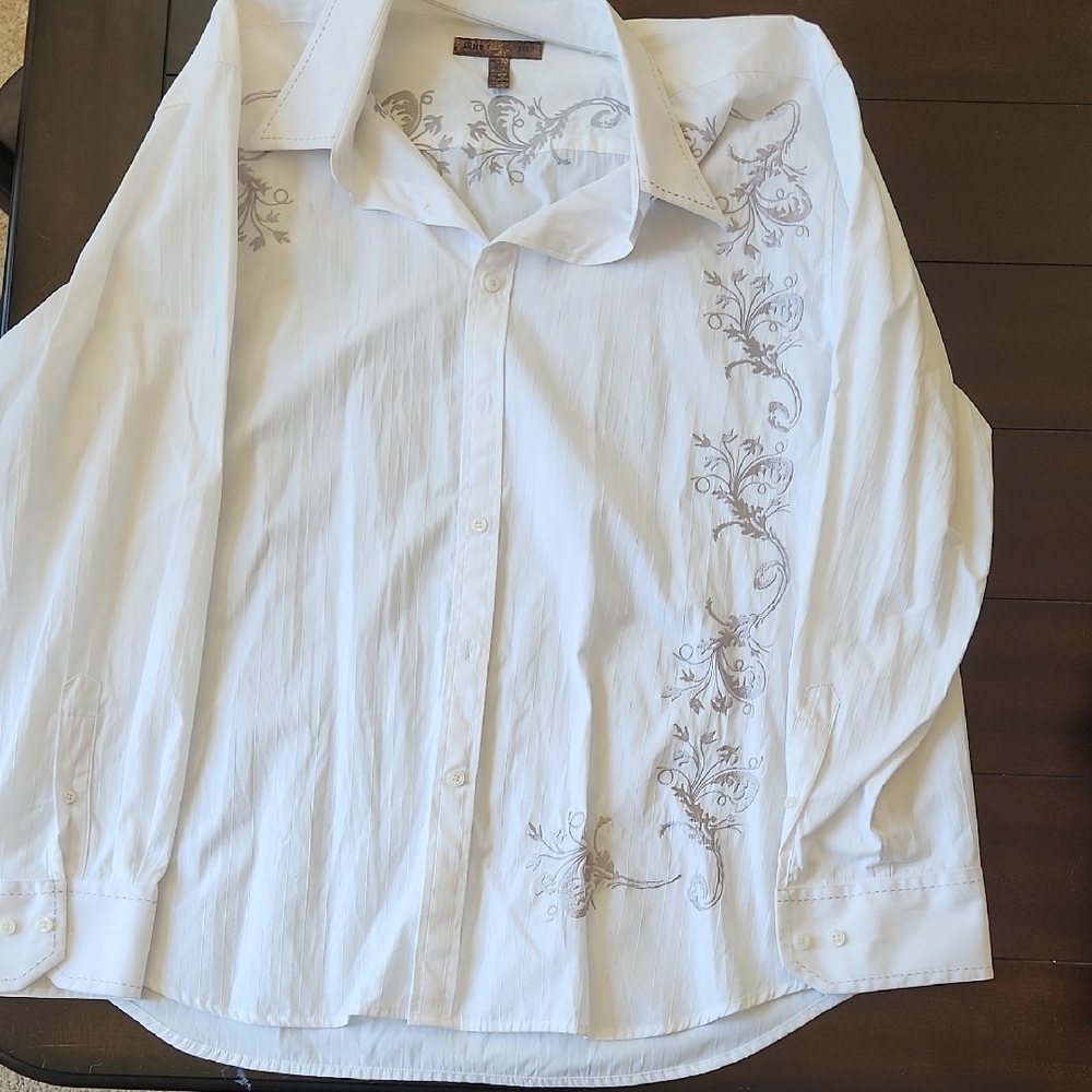 Men's White Embroidered Casual Button Down Shirt